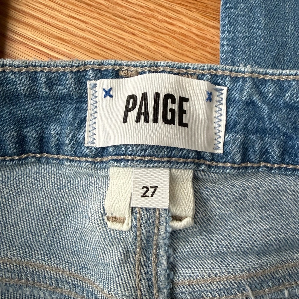 Paige Manhattan High Rise Cropped Jeans Front Seam Raw Hem Light Wash – Size 27 - Picture 2 of 8
